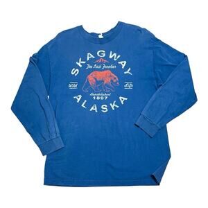 Vintage Alstyle Alaska Bear Graphic Long Sleeve T-Shirt Mens Size L Blue Hiking